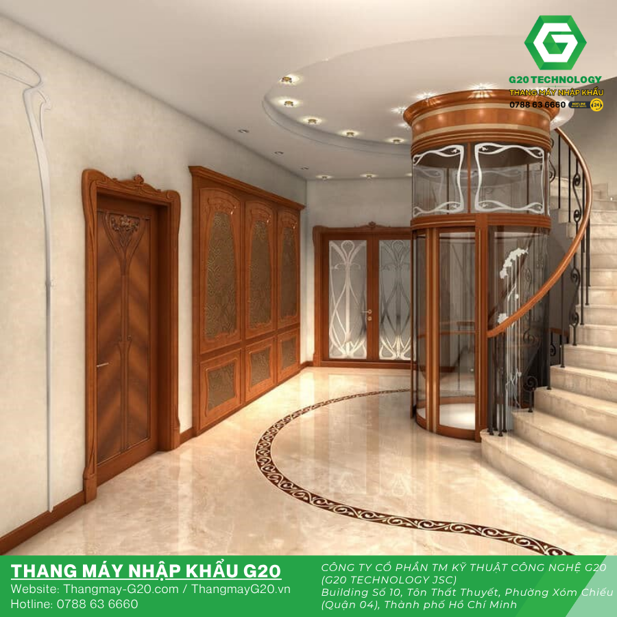 Thang máy gia đình tròn kính cao cấp – giải pháp nâng tầm không gian sống, G20 Technology.