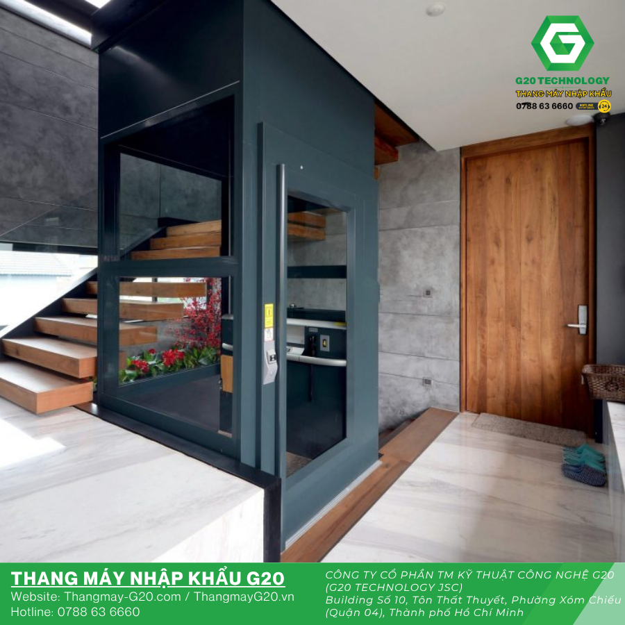 Thang máy gia đình thủy lực phù hợp với nhà thấp tầng và không gian hạn chế.
