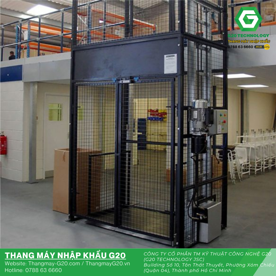 Mẫu thang tải hàng thủy lực của G20 Technology dành cho nhà kho và xưởng sản xuất.