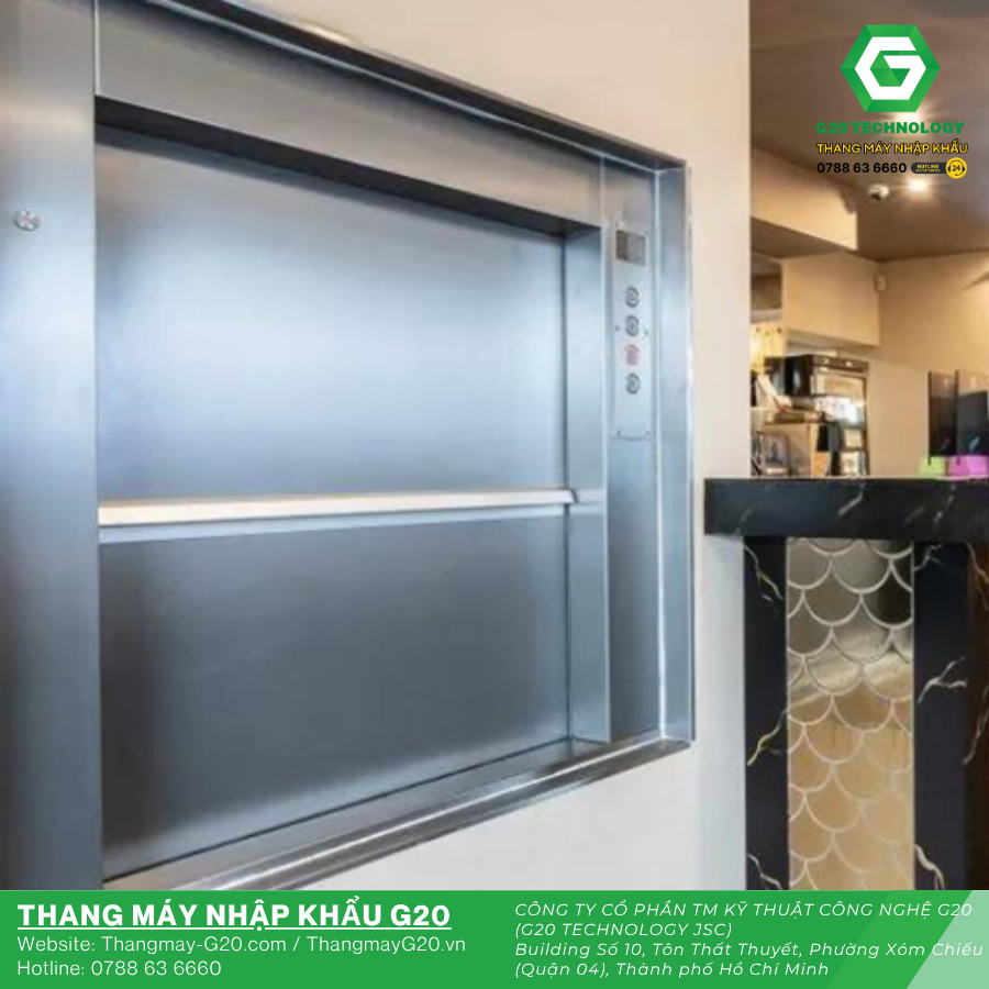 Thang tải thực phẩm dùng trong nhà hàng và quán ăn.