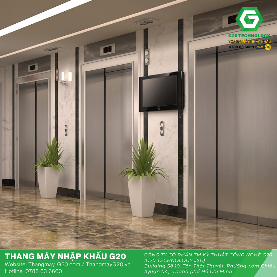 Kích thước thang máy tải khách trong sảnh chờ chung cư và văn phòng