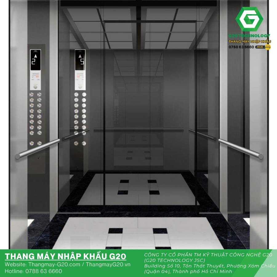 Nội thất cabin thang máy thiết kế sang trọng và an toàn
