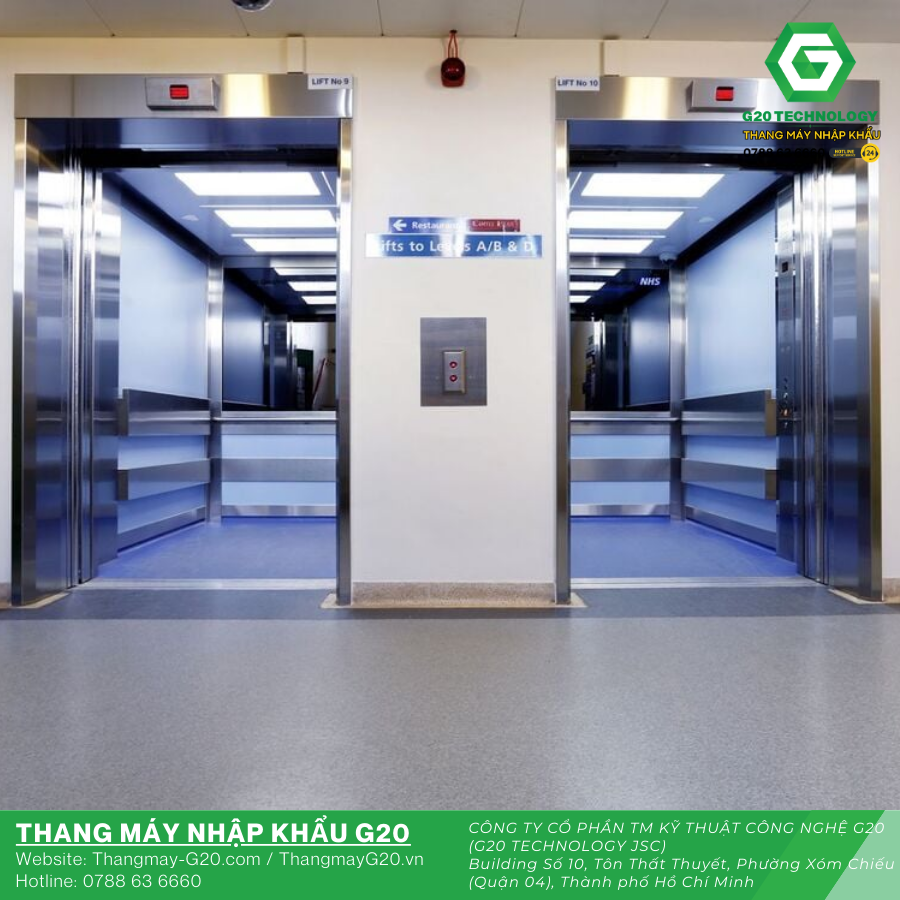 Hai thang máy phục vụ vận chuyển bệnh nhân và trang thiết bị