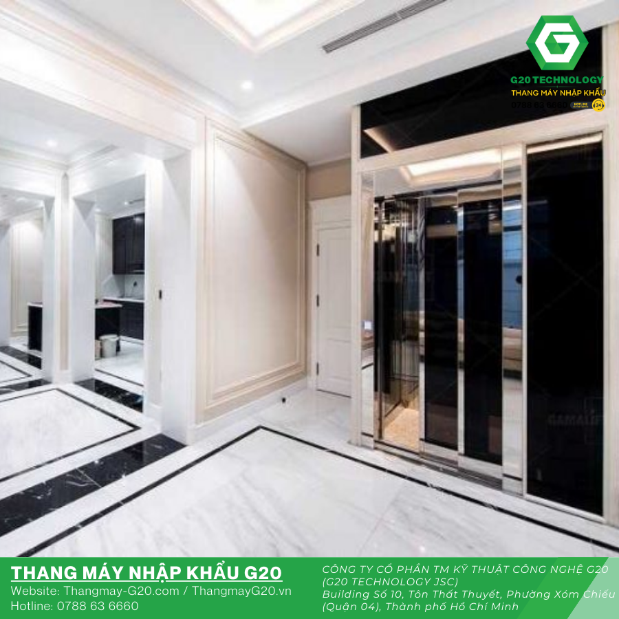 Thang máy gia đình phong cách cao cấp với cửa kính sang trọng