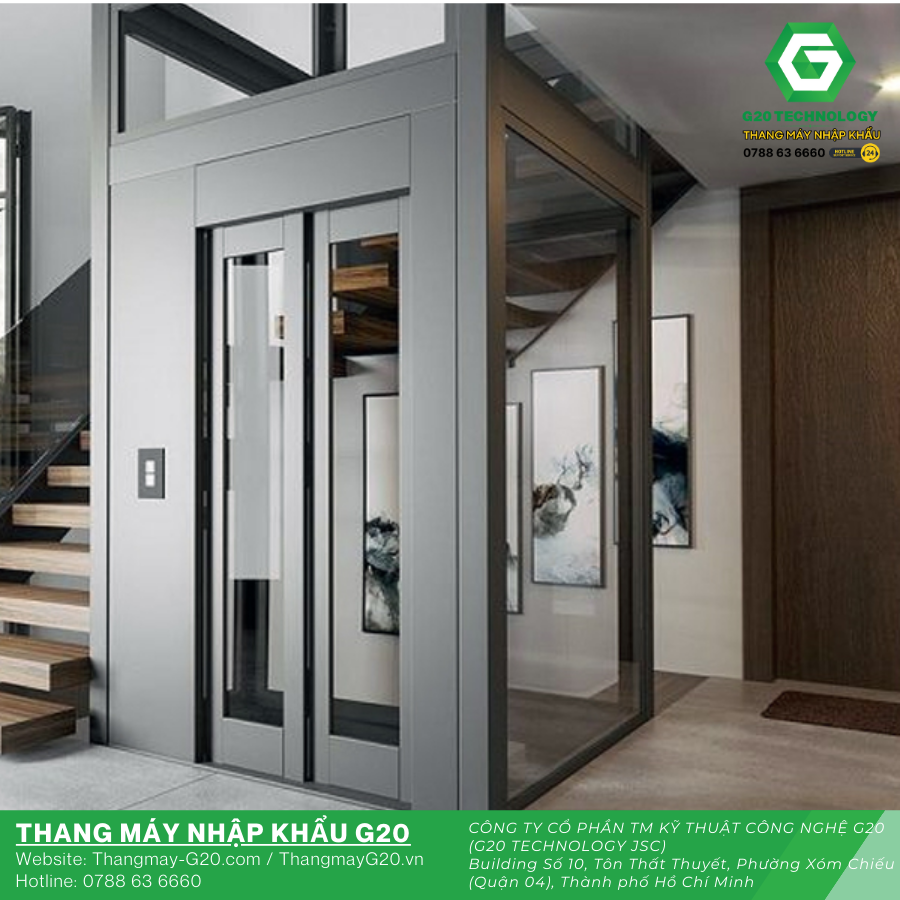 Cấu tạo Thang máy kính gia đình lắp đặt tại phòng khách phong cách tân cổ điển
